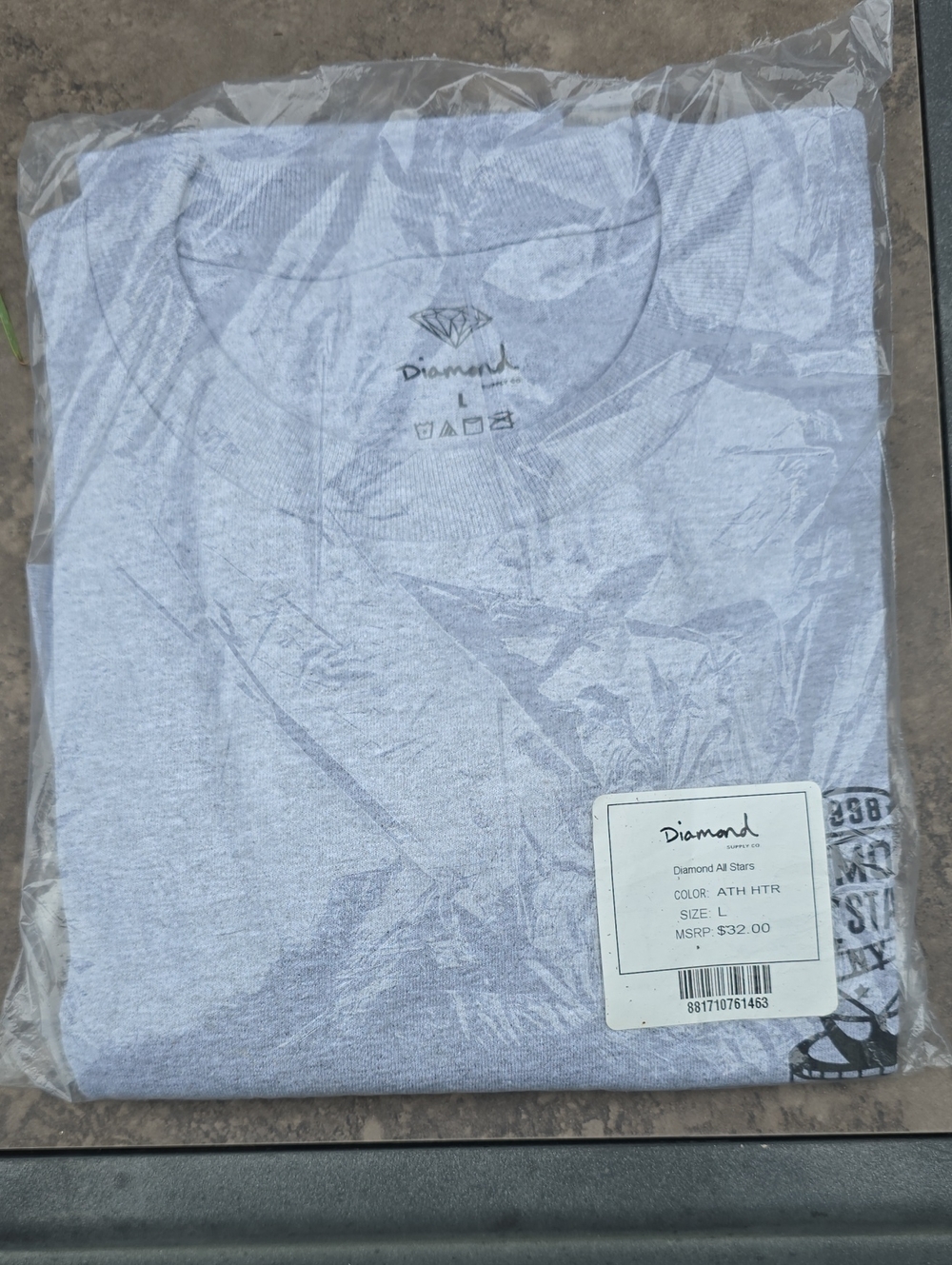 Diamond Supply Co Diamond All-Stara 1998 Heather Gray Short Sleeve Tee LARGE NWT